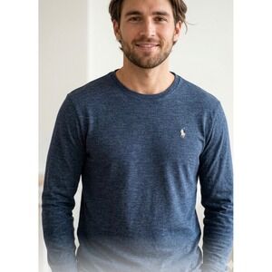 Polo Ralph Lauren Mens Custom Slim Fit Long Sleeve Tee Navy Heather Blue Large